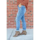 Light Color Tight Pants Women's Pants Street Mid-Waist Skinny Long Ripped Denim Trousers