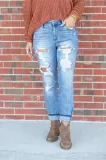 Light Color Tight Pants Women's Pants Street Mid-Waist Skinny Long Ripped Denim Trousers