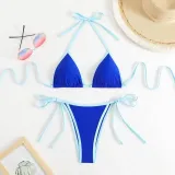 Contrast Color Lace-Up Sexy Bikini Two Pieces Swimsuit