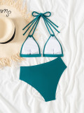 Sexy Beach Solid Color Two Piece Lace-Up Bikini Swimsuit
