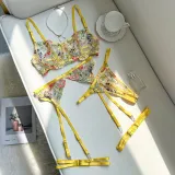 Sexy Lingerie Embroidery Floral Color Matching Bra Garter Set