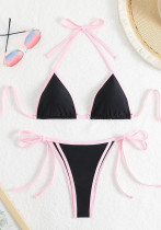 Contrast Color Lace-Up Sexy Bikini Two Pieces Swimsuit