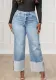 Autumn Winter Women's Solid Color Washed Trousers Folded Legs Long Denim Pants