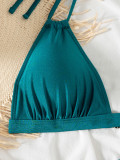 Sexy Beach Solid Color Two Piece Lace-Up Bikini Swimsuit