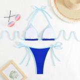 Contrast Color Lace-Up Sexy Bikini Two Pieces Swimsuit