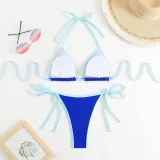 Contrast Color Lace-Up Sexy Bikini Two Pieces Swimsuit
