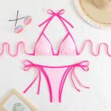 Contrast Color Lace-Up Sexy Bikini Two Pieces Swimsuit