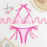 Contrast Color Lace-Up Sexy Bikini Two Pieces Swimsuit