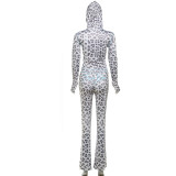 Women leopard print hooded Top and trousers two-piece set