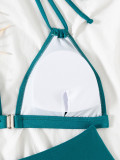 Sexy Beach Solid Color Two Piece Lace-Up Bikini Swimsuit
