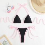 Contrast Color Lace-Up Sexy Bikini Two Pieces Swimsuit