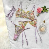 Sexy Lingerie Embroidery Floral Color Matching Bra Garter Set