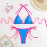 Contrast Color Lace-Up Sexy Bikini Two Pieces Swimsuit