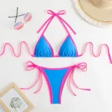 Contrast Color Lace-Up Sexy Bikini Two Pieces Swimsuit
