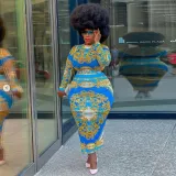 Plus Size Women Long Sleeve Printed Dress