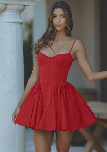 Women Spring Sexy Button Suspender Tutu Skirt