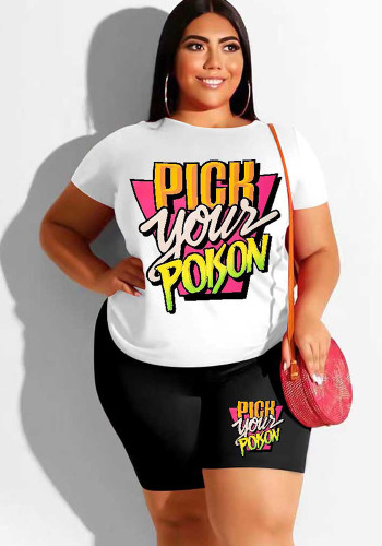 Plus Size Women Printed T-shirt and Shorts Two-piece Set