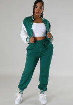 Women color matching baseball jacket and Pants two-piece set
