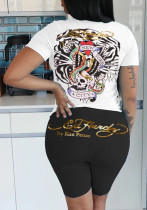 Plus Size Women Printed T-shirt and Shorts Two-piece Set