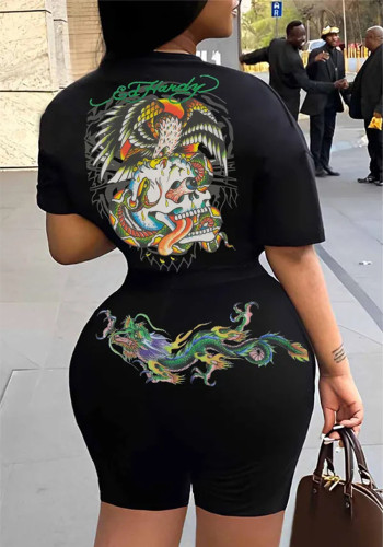 Plus Size Women Printed T-shirt and Shorts Two-piece Set