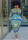 Plus Size Women Long Sleeve Printed Dress