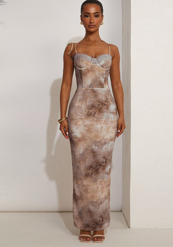 Women Spring Sexy Print Lace Strap Dress