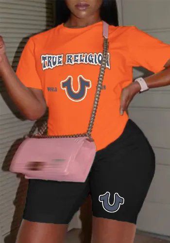 Plus Size Women Printed T-shirt and Shorts Two-piece Set
