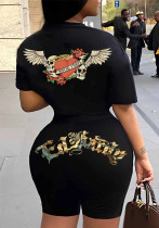 Plus Size Women Printed T-shirt and Shorts Two-piece Set
