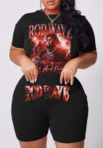Plus Size Women Printed T-shirt and Shorts Two-piece Set