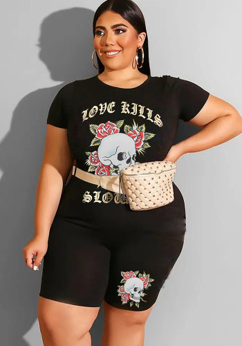 Plus Size Women Printed T-shirt and Shorts Two-piece Set
