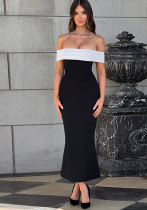 Women Summer Contrast Off Shoulder Dress