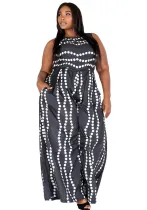 Plus size Women sleeveless printed maxi dress