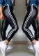Women black pu-leather ribbon color matching leggings trousers