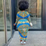 Plus Size Women Long Sleeve Printed Dress