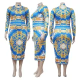 Plus Size Women Long Sleeve Printed Dress