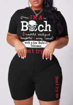 Plus Size Women Printed T-shirt and Shorts Two-piece Set