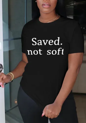 Women letter print round neck short sleeve T-shirt