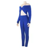 Spring Solid Color V-Neck Off Shoulder Knot Hollow Sexy High Waist Long Sleeve Jumpsuit