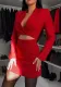 Spring Women's Solid Color Deep V Neck Fashion Two Piece Skirt Set