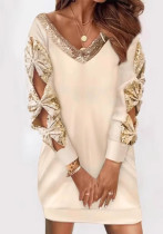 Women's Fashionable V-Neck Butterfly Decoration Sequin Dress