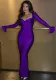 Spring Solid Color Sexy Low-Cut Bell Bottom Sleeve Long Slim High Waist Women's Dress