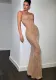 Women's Sexy Slim Rhinestone Chic Fishtail Strap Long Dress