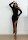Spring Solid Color Slash Shoulder Feather Patchwork Sexy Slit Slim Dress