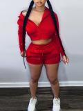 Women's Fashion Casual Spring Hooded Solid Color Two-Piece Shorts Set
