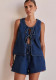 Summer Fashion Casual Sleeveless Tie Women's Denim Vest High Waist Shorts Two Piece Set
