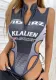 Summer Round Neck Sleeveless Letter Print Sexy Hollow Bodysuit