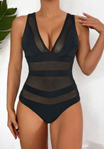 Women's Sexy V-Neck Mesh Patchwork One-Piece Swimsuit