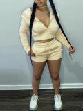 Women's Fashion Casual Spring Hooded Solid Color Two-Piece Shorts Set