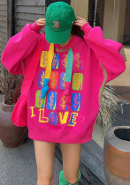 Fashionable Print Loose Hoodies Women's Autumn Hooded Top