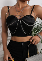Rhinestone Strap Halter Neck Hollow Body Chain